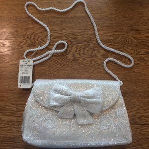 VTG White Satin Beaded Cross Body Evening Bag